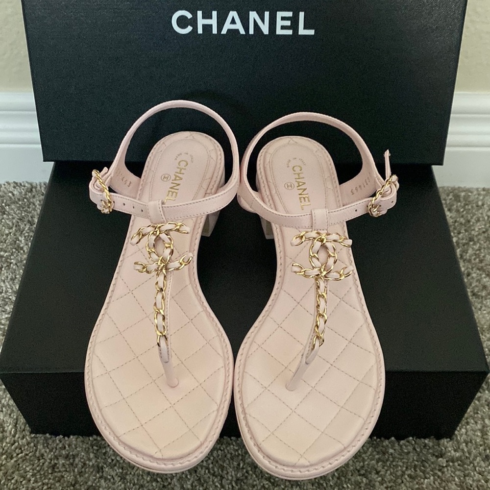 Unworn Chanel Lambskin pink thong sandal